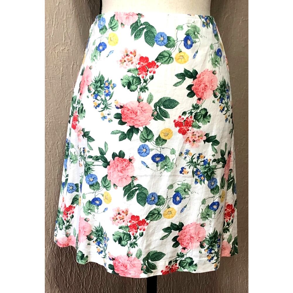 Old Navy Women's Floral Linen Blend Mini A-Line Skirt Beige Pink Beach Size XL